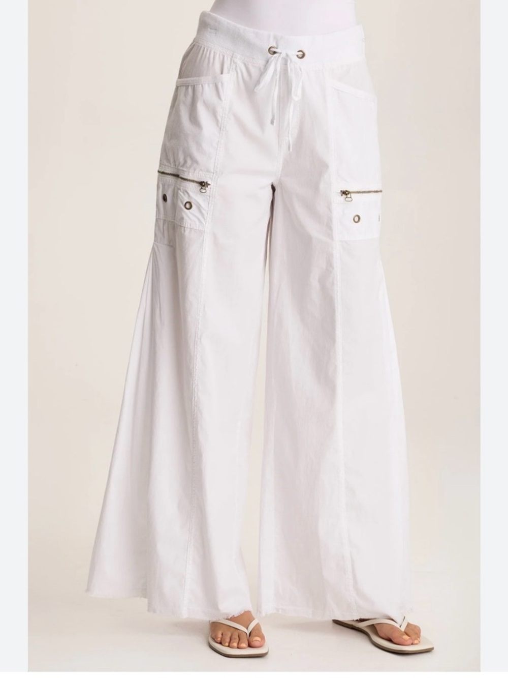 White Wide-Leg Cargo Drawstring Pants XCVI XL, NWOT